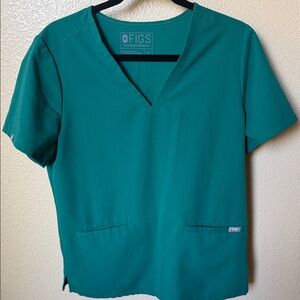 Figs Women's V-Neck Hunter Green Scrub Top